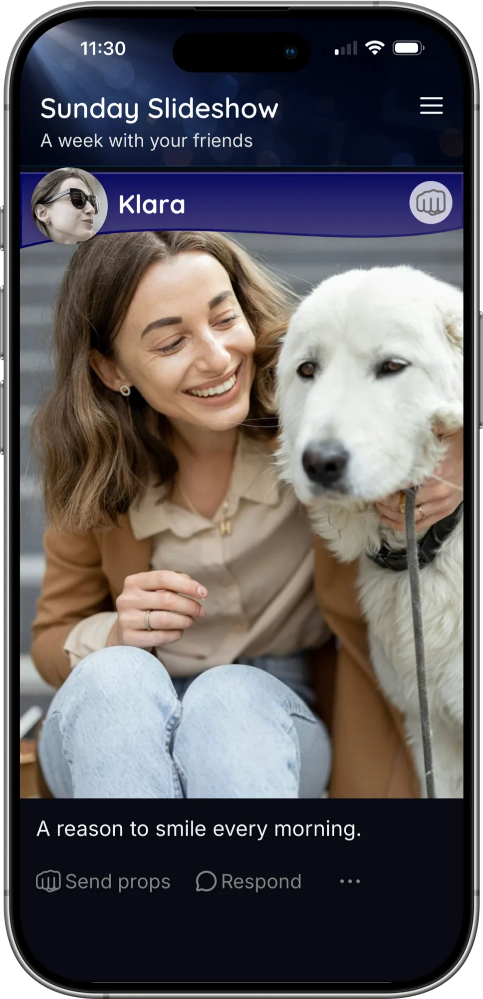 A shared Slomoji photo of a friend holding her dog